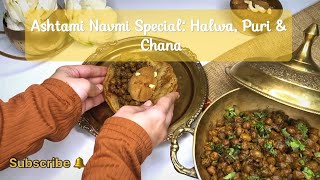 Ashtami Navmi Special Bhog Recipe  Halwa Poodi amp Sookha Kala Chana  Perfect Navratri Prasad food [upl. by Judon]