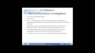 In Tolerance Non Conformance Investigations Webinar [upl. by Enrobso]