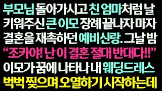 감동사연 부모님 돌아가시고 날 친 딸로 키운 큰 이모 장례 끝나자마자 결혼하자던 예비신랑 꿈에 나타난 이모가 울며 내 웨딩드레스 벅벅 찢는데 신청사연라디오드라마사연라디오 [upl. by Riffle837]