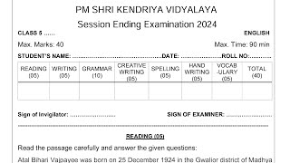 CLASS5 English  SEE 2024  Annual Exam Question Paper  TERM2 KV CBSE  Kendriya Vidyalaya [upl. by Kcira]