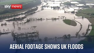 Aerial footage shows the aftermath of UK floods [upl. by Herates]