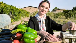 quotNomadic Life Cooking Meatballs and Fresh Vegetables in the Villagequot [upl. by Eyks]