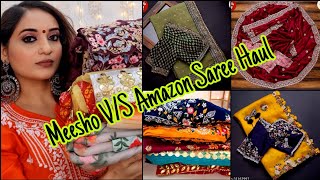 Meesho VS Amazon Saree Haul Meesho Partywear Saree Haul Amazon Saree HaulSaree Haul meeshohaul [upl. by Kcirdorb]