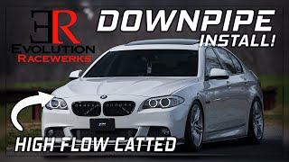 Downpipe Install On BMW 535i F10 DIY [upl. by Rainah]