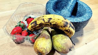 ASMR MORTAR amp PESTLE  Fruit Smoothie  🍐pear 🍌banana 🍓strawberry [upl. by Noyart]