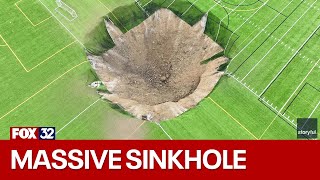 Massive sinkhole opens at soccer field in downstate Illinois [upl. by Kaltman]