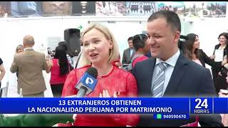 Migraciones 13 extranjeros obtienen nacionalidad peruana por matrimonio [upl. by Annawt137]