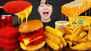 ASMR MUKBANG 직접 만든 치토스 햄버거 치즈스틱 불닭볶음면 핫도그 먹방 amp 레시피 FIRE NOODLES AND BURGER EATING SOUND [upl. by Noit]