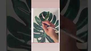 Monstera leaf tropical leaves acrylicpainting art shortvideo foryou viralvideo video artist [upl. by Bryana]