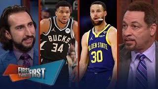 Warriors defeat LeBron Lakers amp Giannis suffers injury in win vs Celtics  NBA  FIRST THINGS FIRST [upl. by Darin]