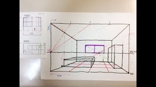 あしげの手描きスケッチパース016（図面を見ながら1点透視図を描きましょう）Draw a onepoint perspective while looking at the drawing [upl. by Kylah]