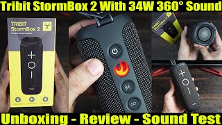 Tribit StormBox 2 Bluetooth Speaker With 34W 360° Surround Sound Unboxing Review amp Sound Test [upl. by Sialac625]