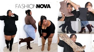 finally Finally FINALLY WIDE CALF Boots that actually fit wide calves Fashion Nova Curve Haul [upl. by Roseanne]