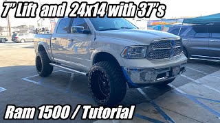 7 inch  7quot Lift on a 20122018 Ram 1500 24x14 amp 37quot Tires and fox shocks Suspension Tutorial [upl. by Guenevere]