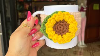 💰Emprender Ya💰Adorno Girasol para tazas tejido a crochet 🌻viral crochet youtube [upl. by Randal]