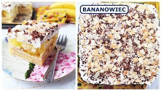 BANANOWIEC Ciasto bananowe bez pieczenia z herbatnikami mascarpone bitą śmietaną i galaretką [upl. by Ailati]