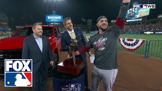 Watch Steve Pearce accept the 2018 World Series MVP award  FOX MLB [upl. by Brannon]