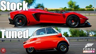 Forza Horizon 4 Stock vs Tuned Lamborghini Aventador J vs BMW Isetta [upl. by Enelcaj]