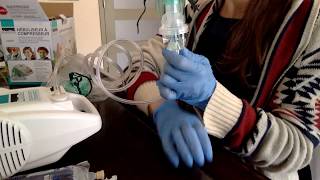 How to use a nebulizer including saline solution from an IV bag [upl. by Kitrak]