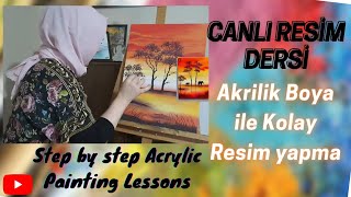 Baştan Sona Birlikte Akrilik Boya ile Resim Yaptık Resim Dersi 1  Painting Lesson with Acyrlic [upl. by Skylar]