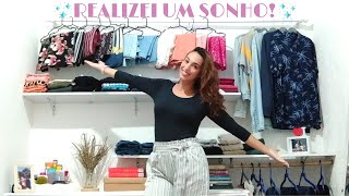 FIZEMOS UM CLOSET COM VARÃO DE CORTINA PRATELEIRAS COM PORTA DE GUARDA ROUPA E ARMÁRIO VIROU CÔMODA [upl. by Krystyna12]