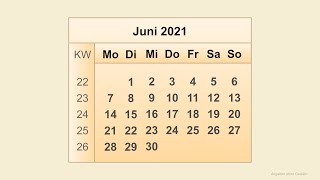 Kalender Juni 2021 [upl. by Milissa]