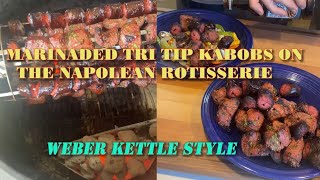 Marinated Tri Tip Kabobs on the napoleon Rotisserie Weber Kettle style [upl. by Blinni116]