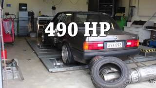 BMW e30 turbo dyno with aluminium block m52b28 490 hp [upl. by Aicenert784]