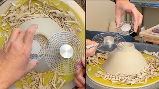 827 Using Patented Rulers and SpinnerDisc to Trim a Highfooted Bowl with HsinChuen Lin 林新春 修坯示範 [upl. by Jayne866]