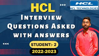 HCL Latest Interview Questions Asked  2022  2023  Student  2 Questions Asked With Answers a [upl. by Anelys]