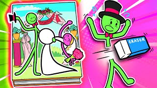 🤡Game Book🎭 Stickman Wedding  Erase Green Stick Figure 👬 Stickman Dismounting Compilation [upl. by Burk291]