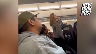 Airplane ‘Karen’ goes viral after screaming ‘I hope y’all crash and die’  New York Post [upl. by Ariaet]