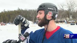 Slushy opening day for Lake Champlain Pond Hockey Classic [upl. by Atinrev174]