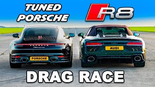 Tuned Porsche v V10 Audi DRAG RACE [upl. by Onitsirc298]