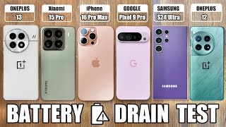 ONEPLUS 13 vs Xiaomi 15 Pro vs iPhone 16 Pro Max  Samsung S24 Ultra  BATTERY DRAIN TEST [upl. by Ajim]