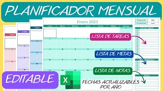 Planificador Mensual📆Editable Perpetuo en Excel✅Calendario Agenda [upl. by Yelsa310]