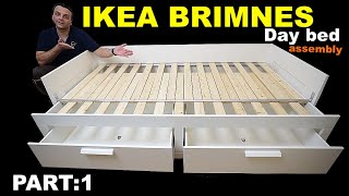 IKEA BRIMNES Day bed assembly instructions  PART 1 [upl. by Anelhtak436]