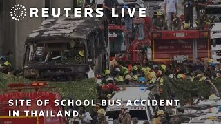 LIVE Site of school bus accident in Thailand [upl. by Anihcak312]