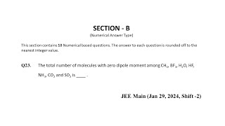 Q23 JEE Main Chemistry PYQ Jan 29 2024 Shift 2  Chemical Bonding Dipole Moment  NEON JEE NEET [upl. by Atteragram]