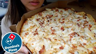 ASMR EATING Dominos PIZZA ALFREDO BACON PASTA CAR MUKBANG REAL Eating Sounds 먹방 REAL TWILIGHT SHOW [upl. by Erida591]