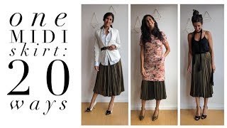 One Pleated Midi Skirt 20 Ways  How to Wear a Pleated Midi Skirt  Slow Fashion [upl. by Lafleur]