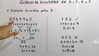 Criterios de divisibilidad del 2 3 4 y 5  Teoría de números [upl. by Noryk964]