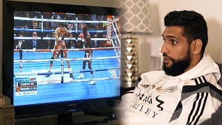 😳 Amir Khans reaction to Terence Crawfords brutal KO of Jose Benavidez [upl. by Yesiad]