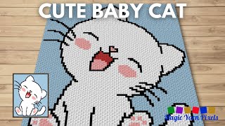 FREE GRAPH Cute Baby Cat C2C amp Tapestry Crochet Pattern  Magic Yarn Pixels [upl. by Inamik83]