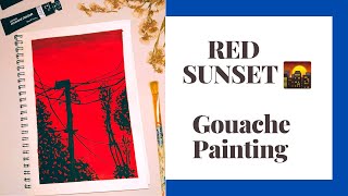 EASY GOUACHE PAINTING TUTORIAL FOR BEGINNERS  WARM RED SUNSET GOUACHE PAINTING  GOUACHE PAINTING [upl. by Thibaut]