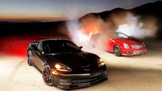 Burnout Super Test 5 2012 Corvette Z06 Centennial Edition vs 2012 Cadillac CTSV Coupe [upl. by Olzsal]