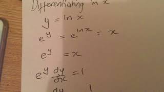 Differentiating ln x using implicit differentiation [upl. by Nibla]