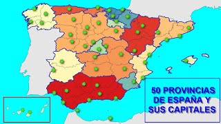 Mapa de ESPAÑA con sus 50 PROVINCIAS y CAPITALES españa provincias [upl. by Rifkin]