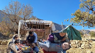 Baby shower washing clothes and building a wooden hut a devoted nomadic father who takes care [upl. by Ecirtal940]