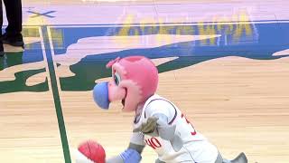 Chuck the Condor makes a backwards halfcourt shot [upl. by Nilats]